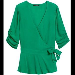 Banana Republic hula green wrap blouse.  Size Small